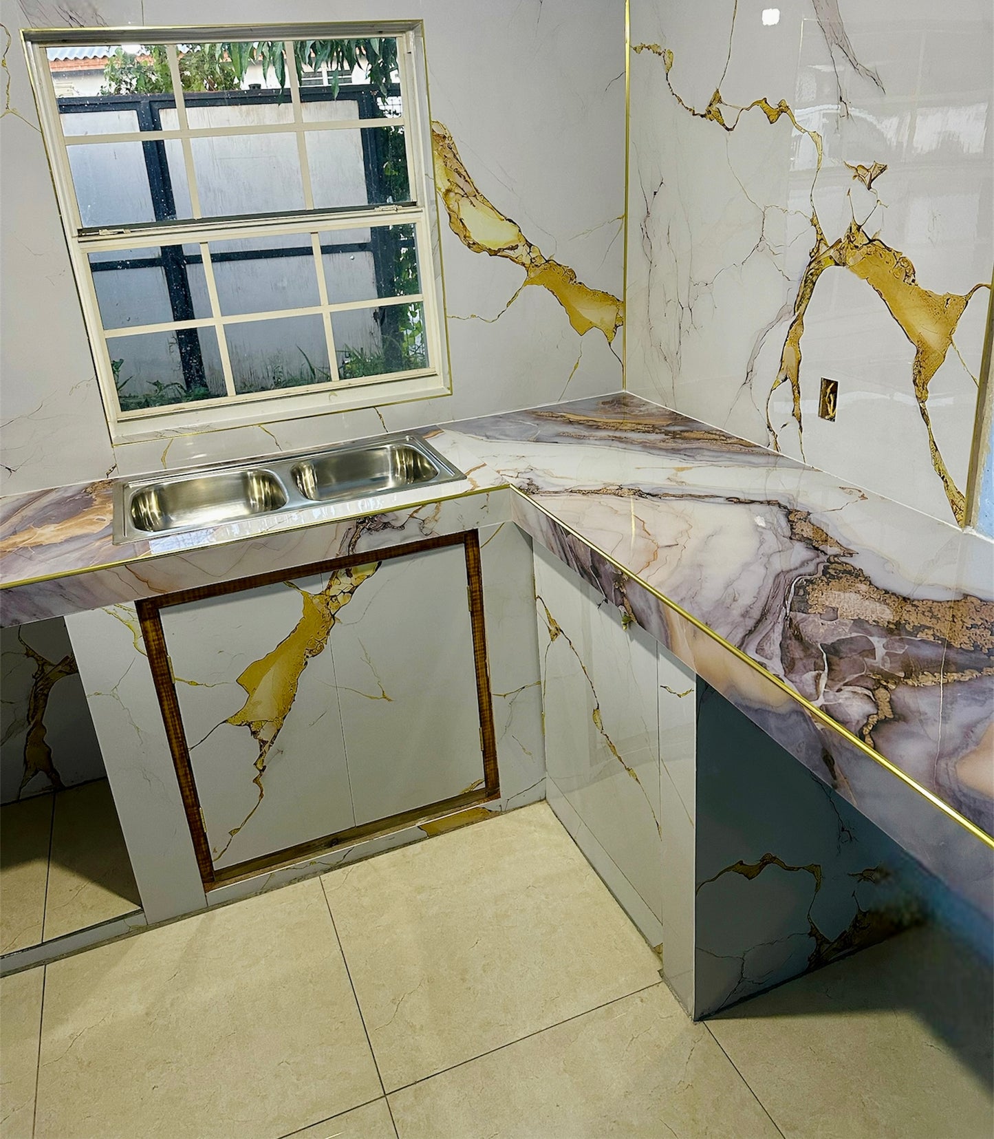 Pvc panel Marble look brown - grey - gold