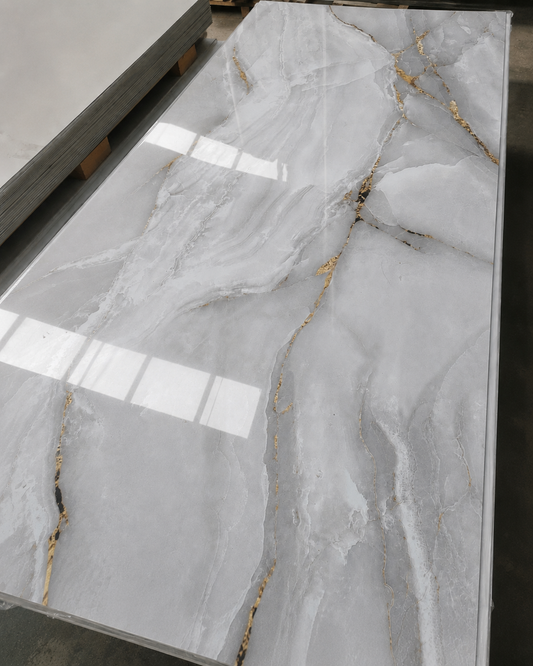 Pvc panel Marble look white/grey - gold