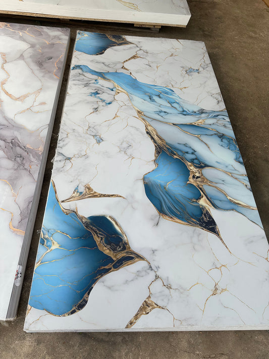 Pvc panel Marble look white - blue - gold