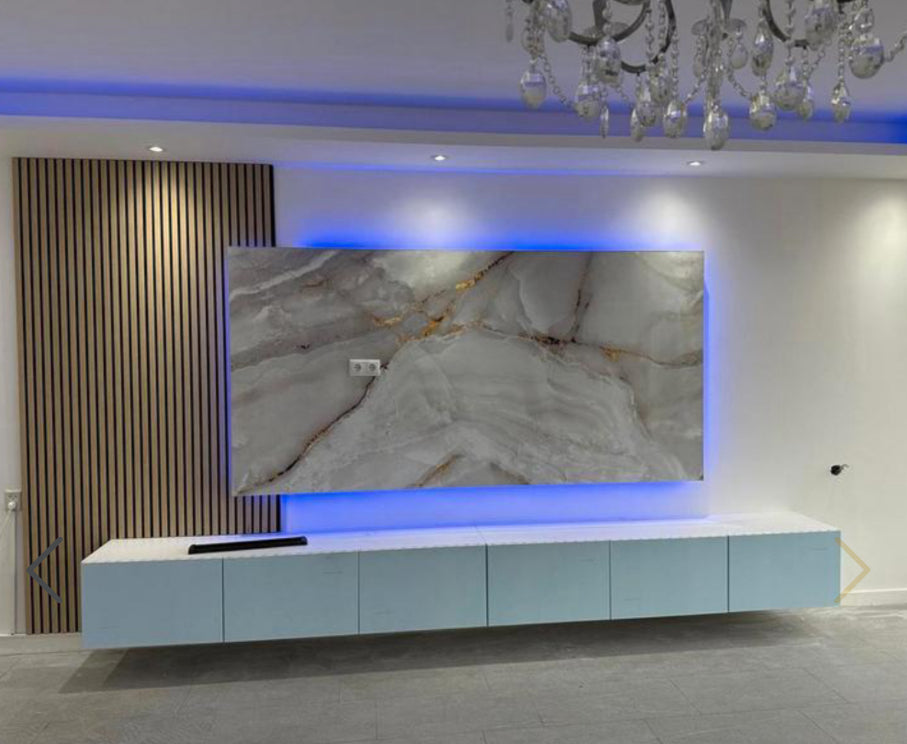 Pvc panel Marble look white/grey - gold