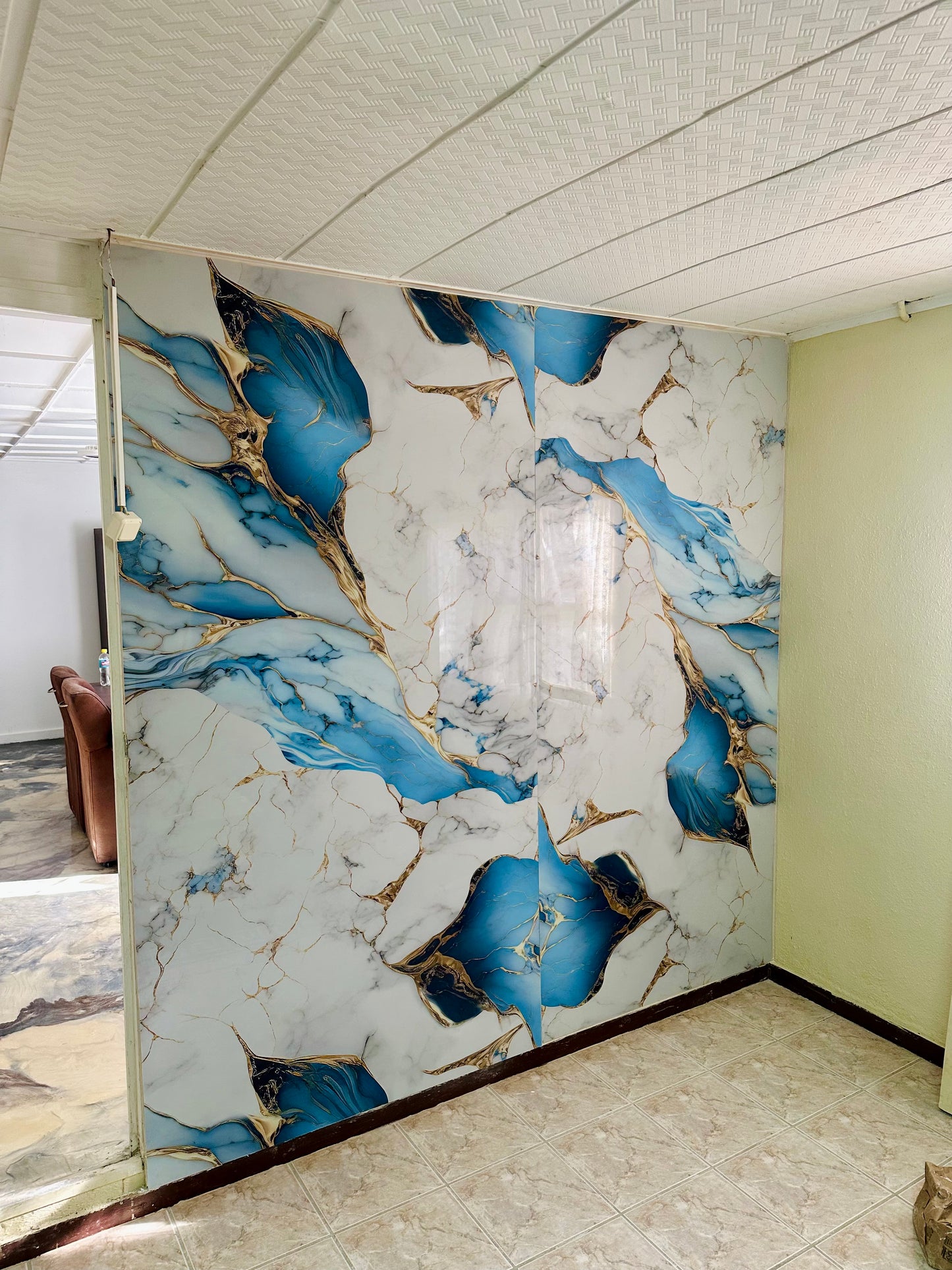 Pvc panel Marble look white - blue - gold