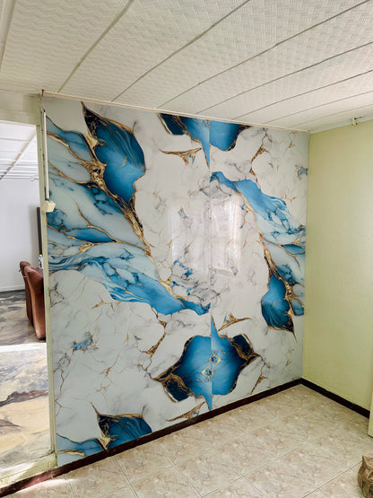Pvc panel Marble look white - blue - gold