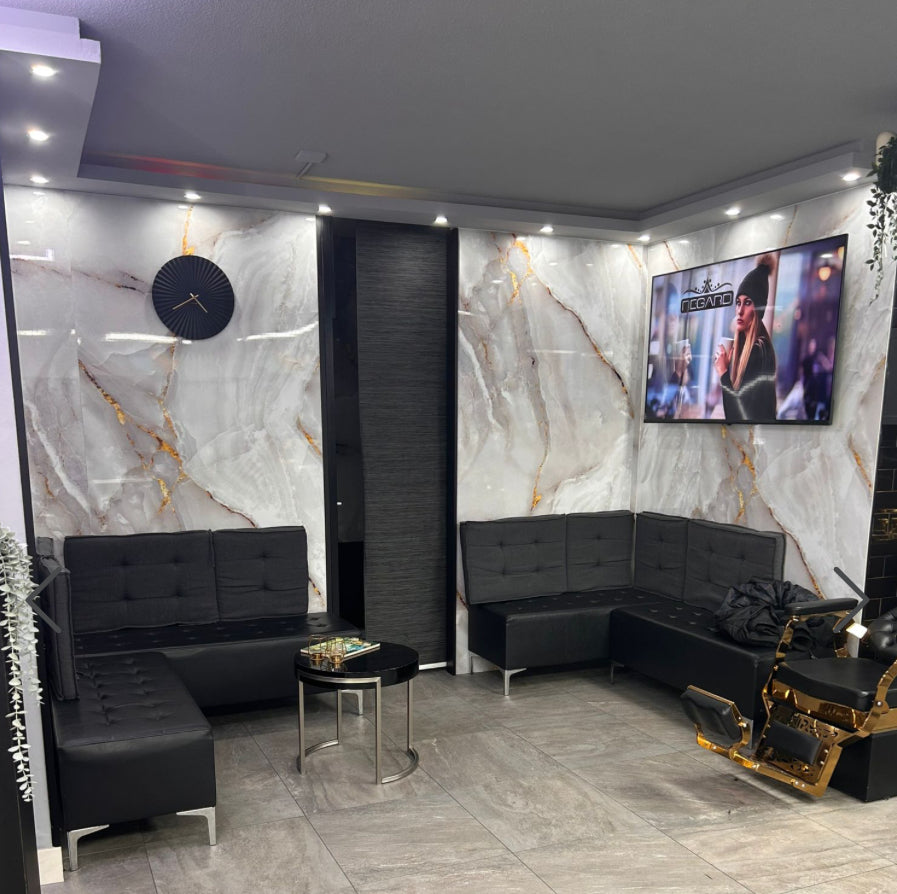 Pvc panel Marble look white/grey - gold