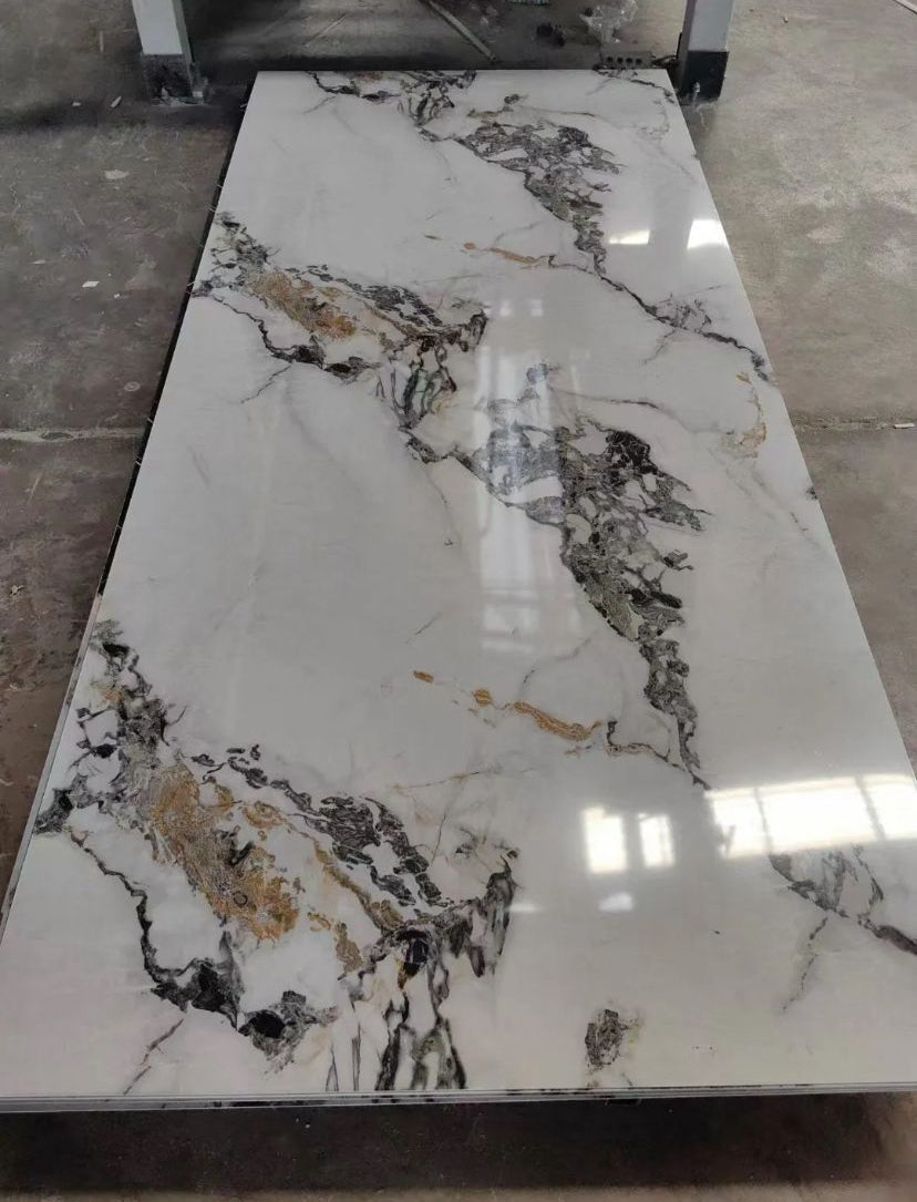 Marble look White - grey.- gold lines